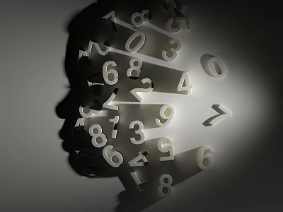 Creative Modern Wall Decor With 3D Numbers Head Silhouette Shadow Design And Light Effect 3d model