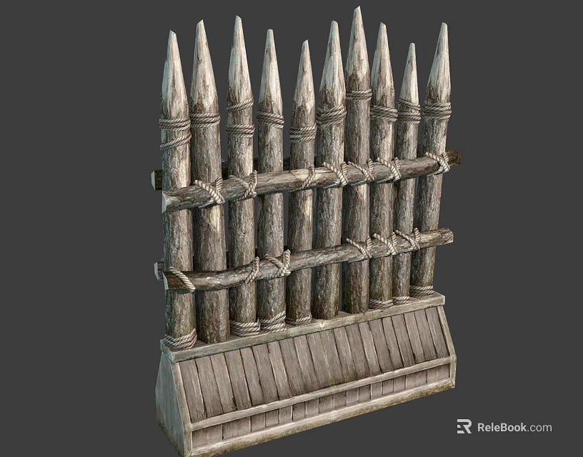 Wooden Fence with Spiked Top Bound by Wooden Strips Rustic Traditional Design 3d model 
