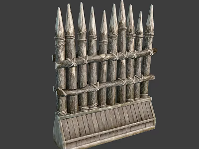 Wooden Fence with Spiked Top Bound by Wooden Strips Rustic Traditional Design 3d model