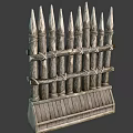 Wooden Fence with Spiked Top Bound by Wooden Strips Rustic Traditional Design