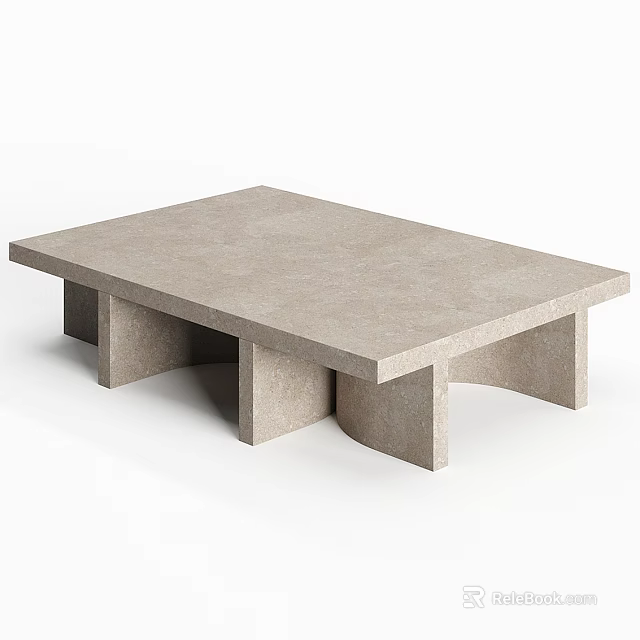 Modern Minimalist Concrete Coffee Table With Geometric Block Base And Smooth Surface 3d model