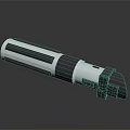 Futuristic Metallic Weapon with Cylindrical Silver Black Design and Reflective Surface Finish