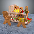 Gingerbread Man Characters Pushing Wooden Barrier In Yellow Safety Vests And Outfits On Gray Ground