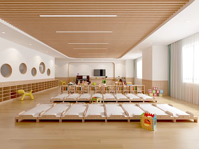 Kindergarten Bright Interior With Naptime Beds And Toys 3d model