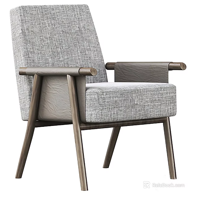 Modern Gray Fabric Single Sofa With Wooden Armrests And Slender Minimalist Design 3d model 