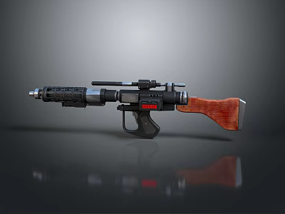Modern Combat Rifle with Wooden Stock Metal Components and Red Button Design 3d model Modern Combat Rifle with Wooden Stock Metal Components and Red Button Design 3d model