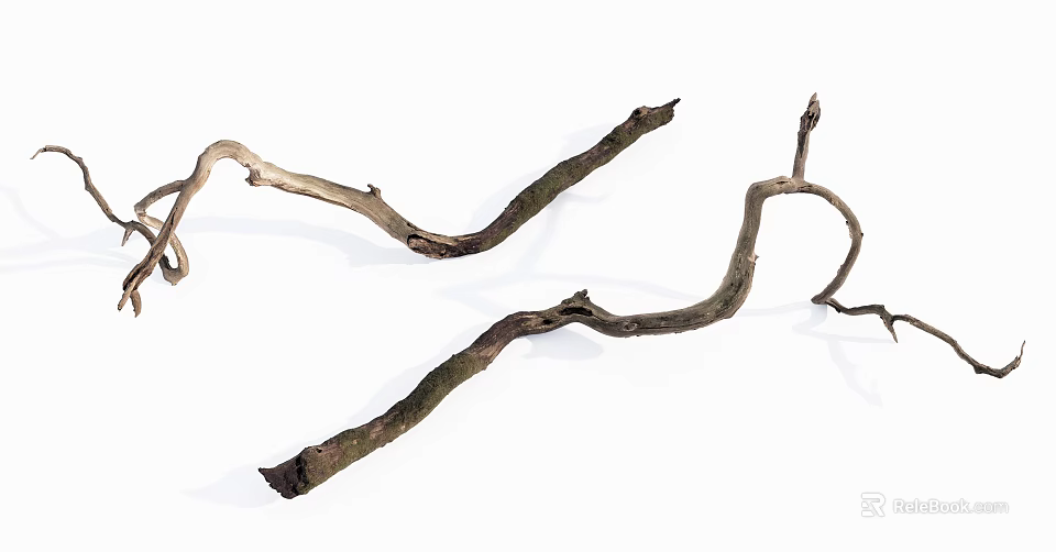 Curved Textured Wood Branches With Rustic Stone Accents For Natural Decoration 3d model 