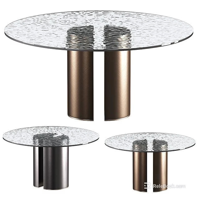 Modern Round Dining Table With Glass Top And Metal Pillar Base 3d model 