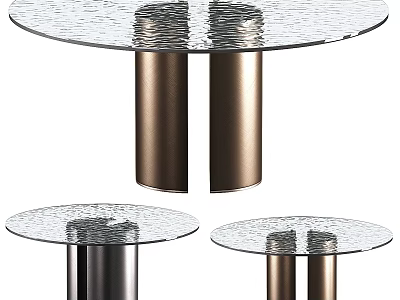 Modern Round Dining Table With Glass Top And Metal Pillar Base 3d model