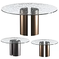 Modern Round Dining Table With Glass Top And Metal Pillar Base 3d model