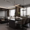 Modern Living Dining Room Interior With Sofa Coffee Table Dining Table And Plants 3d model