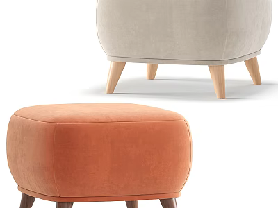 Modern Velvet Ottoman With Orange Beige Upholstery And Wooden Legs 3d model