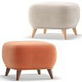 Modern Velvet Ottoman With Orange Beige Upholstery And Wooden Legs