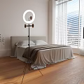 Furniture Showroom Bedroom Furniture With Gray Headboard White Pillows And Wooden Floor