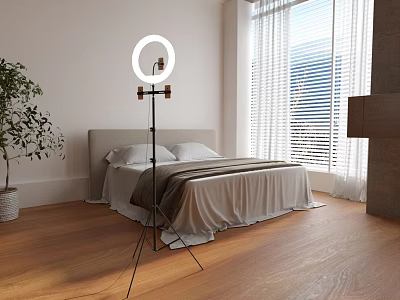 Furniture Showroom Bedroom Furniture With Gray Headboard White Pillows And Wooden Floor 3d model