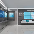 Corporate Exhibition Hall Interior With Digital Displays Information Counters And Technology Platform 3d model