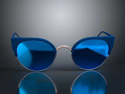 Stylish Blue Cat Eye Sunglasses With Reflective Lenses And Metallic Frame 3d model