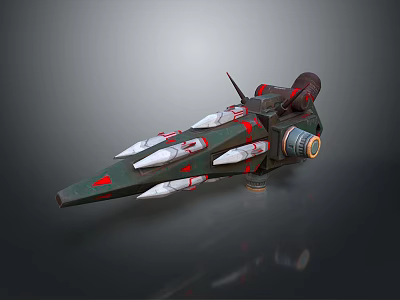 Futuristic Sci Fi Spaceship Model Showcasing Green Red Colors Streamlined Design And Mechanical Details 3d model