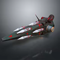 Futuristic Sci Fi Spaceship Model Showcasing Green Red Colors Streamlined Design And Mechanical Details