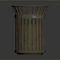 Building Facility Trash Can With Vertical Slats Green Brown Metal Design