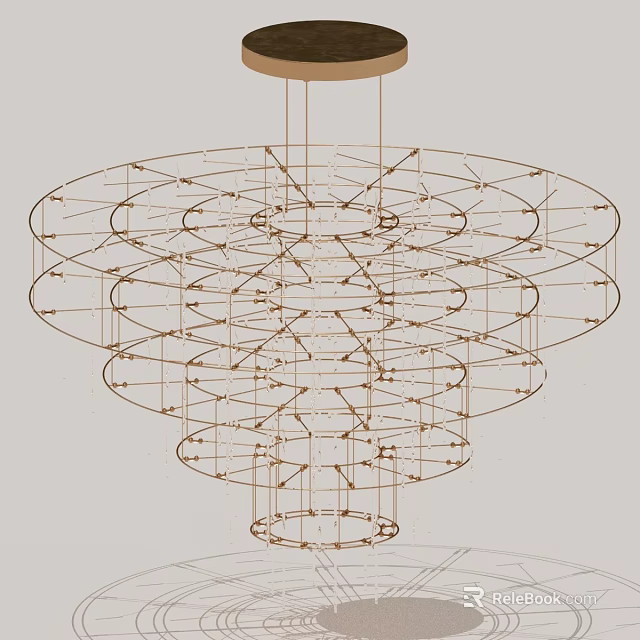 Modern Geometric Chandelier With Layered Circular Metal Rings And Artistic Structure 3d model 