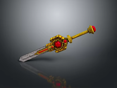Ornate Sword With Golden Hilt Red Gemstones And Silver Blade And Intricate Golden Decorations 3d model