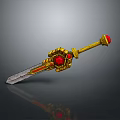 Ornate Sword With Golden Hilt Red Gemstones And Silver Blade And Intricate Golden Decorations