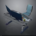 Modern Computer Desk Setup With Dual Monitors Blue Chair Keyboard Mouse And Desk Items