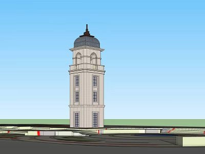 Classical Style Tower With Dome Roof And Multi Story Arched Windows Against Blue Sky 3d model