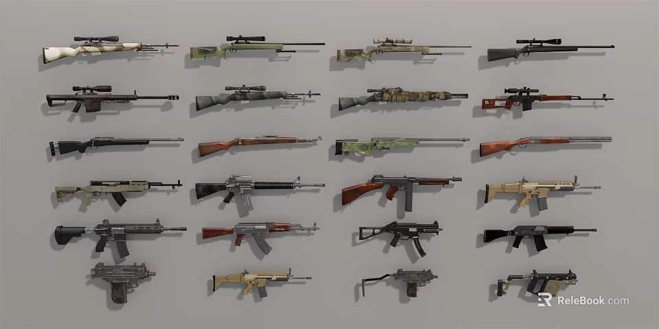 Various Military Weapons Collection Featuring Rifles Submachine Guns And Tactical Designs 3d model 