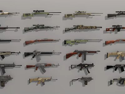 Various Military Weapons Collection Featuring Rifles Submachine Guns And Tactical Designs 3d model