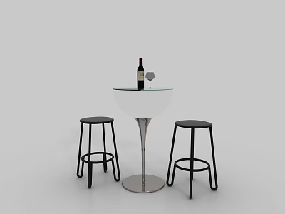 Modern Bar Counter With Wine Bottle Glass And Black Bar Stools 3d model