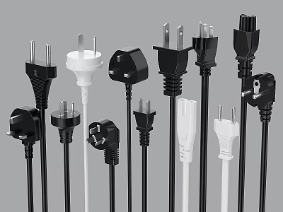 Switch Panel with Various Power Plug Types in Black and White Colors 3d model