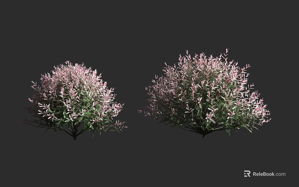 Lush Green Leaf Bushes With Pink Flowers For Garden Landscape Design 3d model 