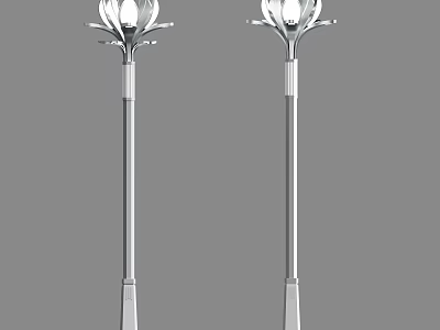 Flower Shaped Outdoor Lights With Tall Slim Metal Poles And Decorative Lamp Heads 3d model