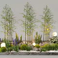 Garden Plant Combination With Bamboo Purple Flowers Green Grass Stones And Glowing Lights