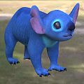 Blue Reptile With Large Ears And Big Eyes Standing On Green Grassland Habitat