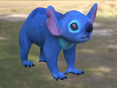 Blue Reptile With Large Ears And Big Eyes Standing On Green Grassland Habitat 3d model
