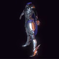 Detailed 3D Fantasy Armor Model With Silver Metallic Plates And Blue Cape