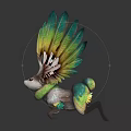 Fantasy Winged Rabbit With Green Yellow Feathers And Colorful Collar Sculpture