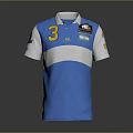 Casual Blue White Polo Shirt With Number 3 Chest And Sleeve Badges