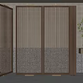 Modern Wooden Room Divider With Perforated Grid Design And Decorative Elements 3d model