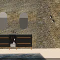 Black Bathroom Vanity With Double Oval Mirrors Gold Accents Marble Textured Wall And Hanging Pendant Lights