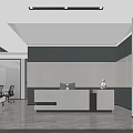 Modern Office Reception Desk With White Counter Gray Textured Wall And Computer 3d model