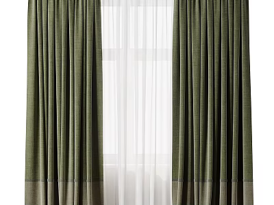 Elegant Green Curtains With Sheer White Layers For Window Interior Design 3d model