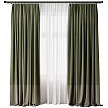 Elegant Green Curtains With Sheer White Layers For Window Interior Design 3d model