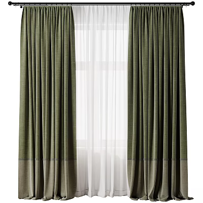 Elegant Green Curtains With Sheer White Layers For Window Interior Design 3d model