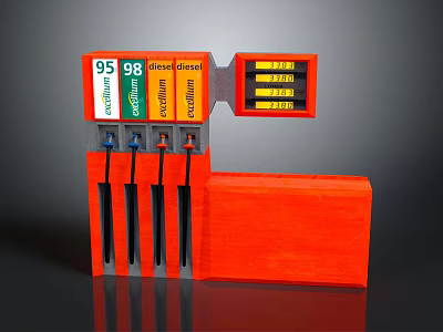Detailed Gas Station Model Featuring Fuel Pumps 95 98 Diesel And Orange Structure 3d model