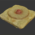 Golden Flaky Baked Square Pastry Topped With Pineapple Slice And Red Cherry