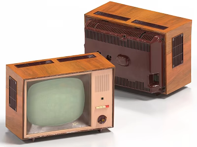 Two Vintage TVs With Wooden Cases And Green Screens Classic Design 3d model